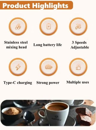 Electric Milk Frother,Coffee Whisk Foam Mixer with USB Rechargeable, Low Noise Compact Design Foam Maker Blender for Latte, Cappuccino, Hot Chocolate, Egg - view 4